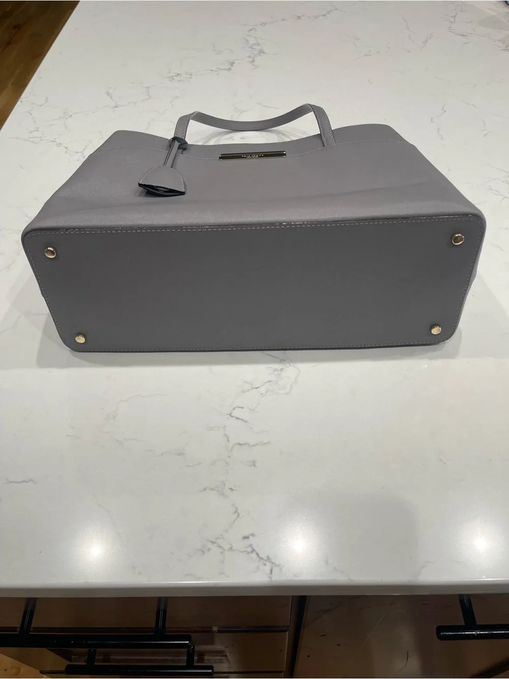 kate spade Gray Structured Saffiano Tote with Gold Plaque